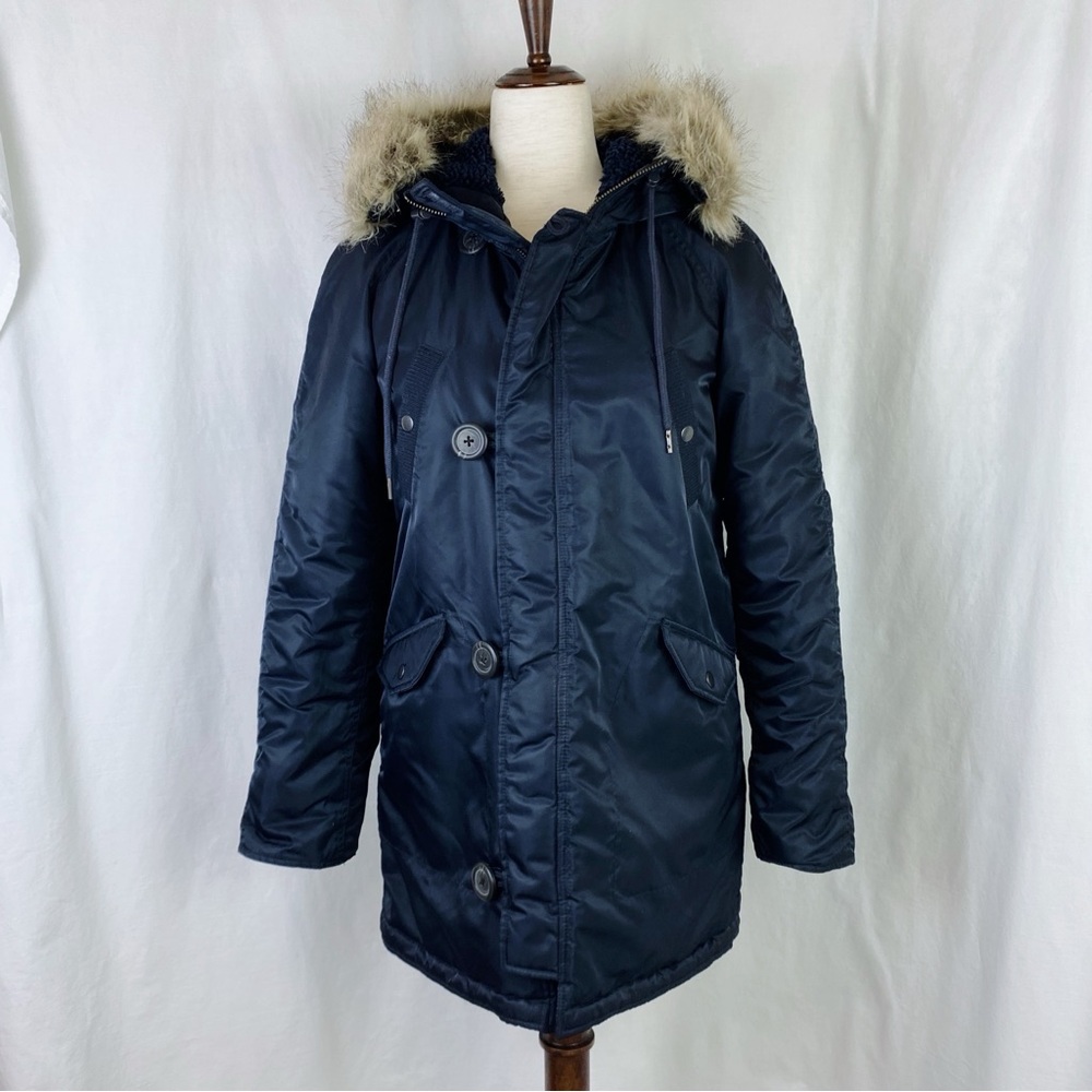 J.Crew Navy Insulated Faux Fur Hood Parka Size XXS